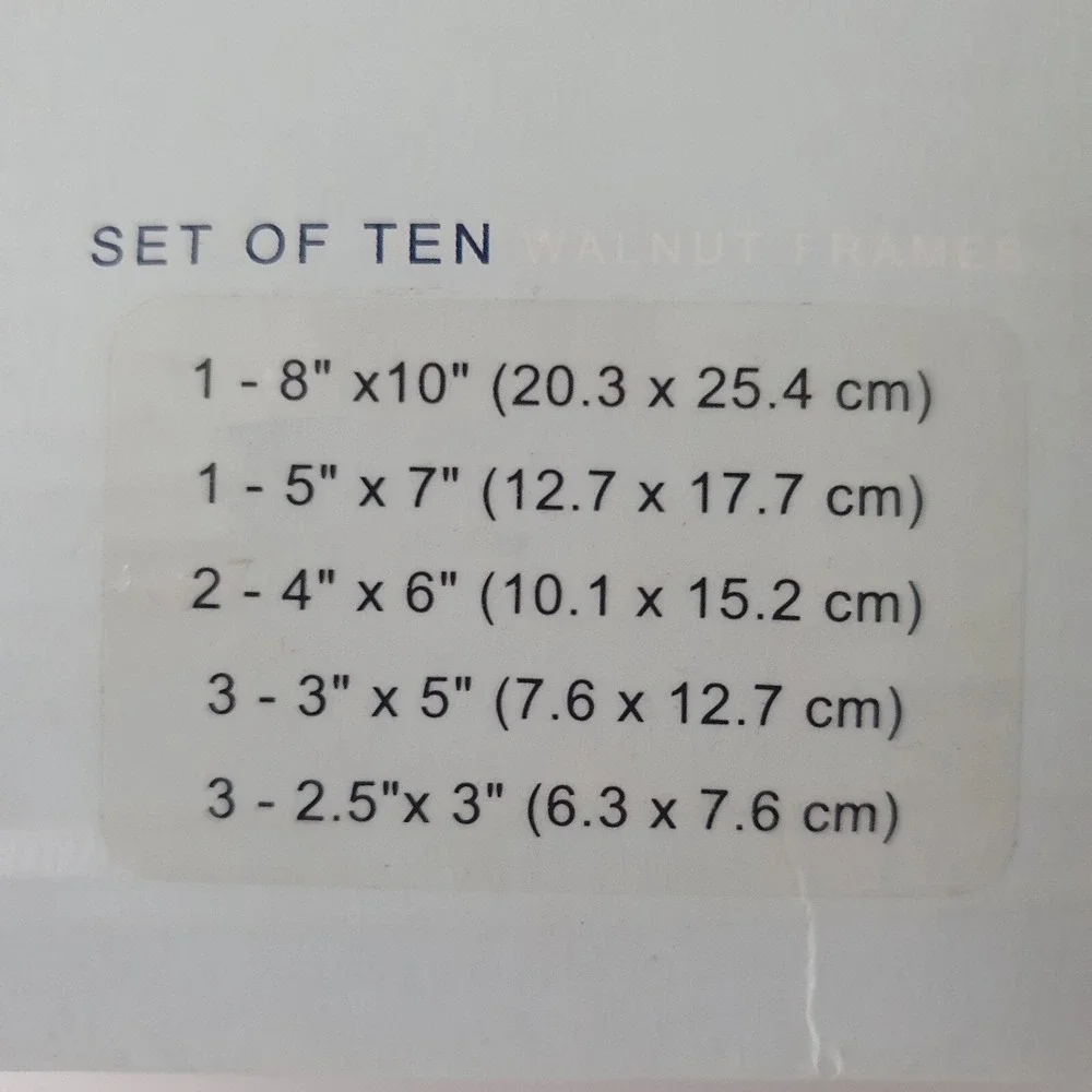 The Cellar Set of 10 Walnut Photo Frames Vintage NEW-in-Box Self-Standing